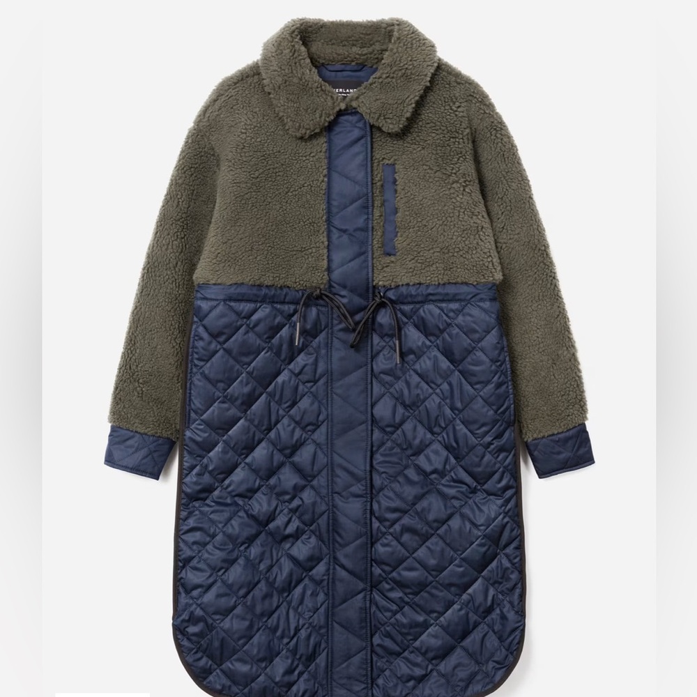 Everlane Women's The Quilted Teddy Coat Navy/Kalamata Size Small